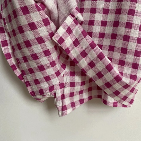 ZARA Pink Gingham Checked Buttoned Linen Playsuit Jumpsuit Dress - Picture 4 of 11